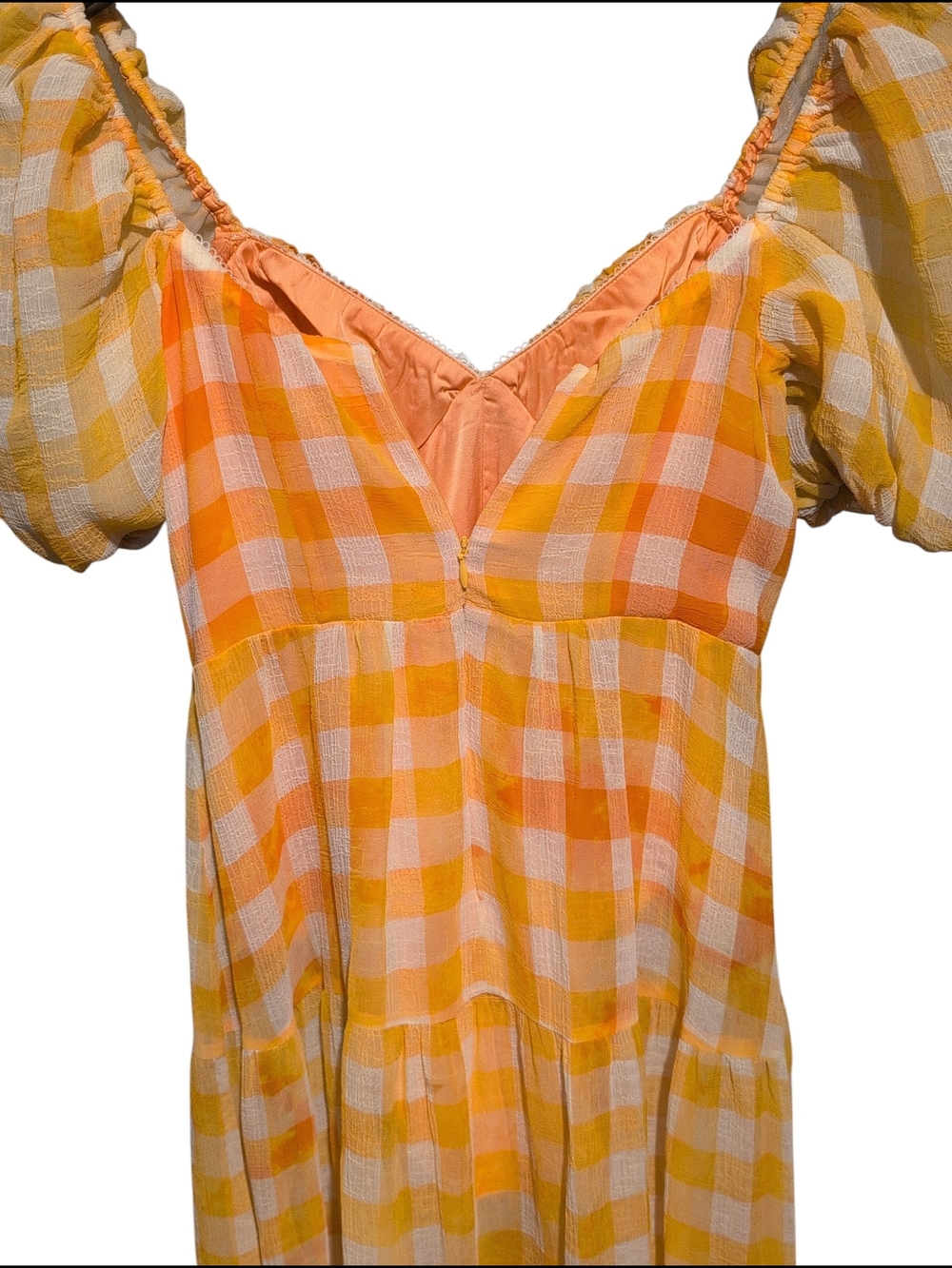 For Love & Lemons Mimosa Maxi Dress - Yellow Gingham Puff Sleeve S - Picture 5 of 10